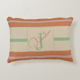 Custom Coral Sage Stripe Monogram Boho Pastel Chi Accent Kussen