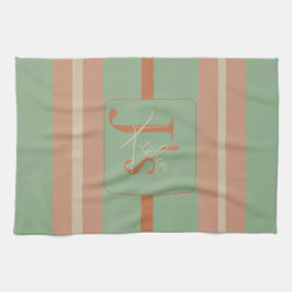 Custom Coral Sage Stripe Monogram Boho Pastel Chi Theedoek