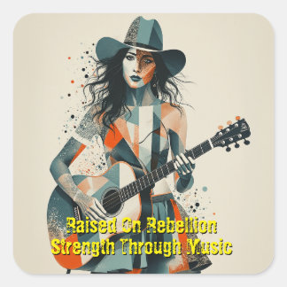 Custom Country Girl Gitarist Art Inspirerend Vierkante Sticker