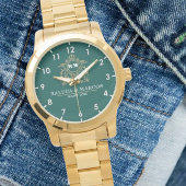 Custom couple floral names monogram green horloge