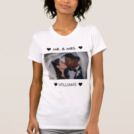 Custom Couple foto name Mr en Mrs Just getrouwde T-shirt