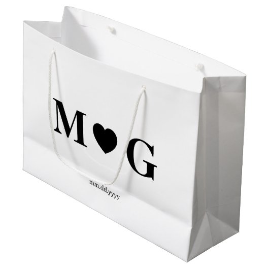 Custom Couples Monogram Large Gift Bag for Gifts Groot Cadeauzakje (Voorkant Gekanteld)