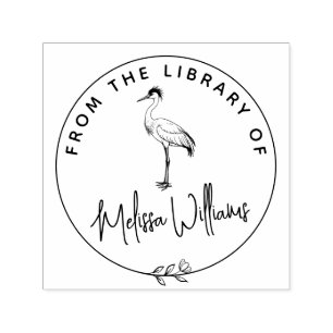 Custom Crane Ex Libris Uit het Bibliotheekboek Zelfinktende Stempel