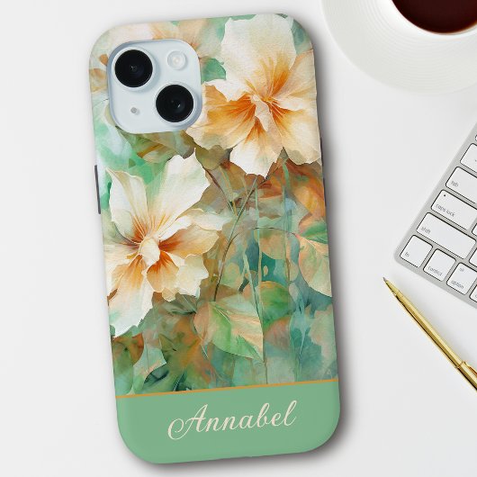 Custom Cream & Gold Floral Waterverf Case-Mate iPhone Case