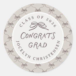 Custom Cream Taupe Coquette Bow Congrats Grad Ronde Sticker