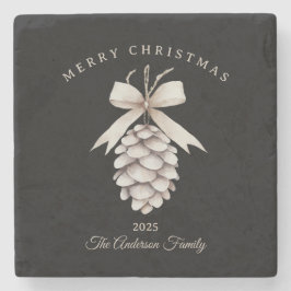 Custom cream white pinecone Christmas gift Stenen Onderzetter
