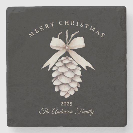 Custom cream white pinecone Christmas gift Stenen Onderzetter (Voorkant)