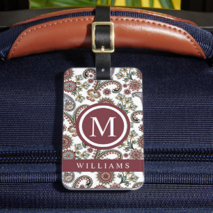 Custom Cream Wit Rood Maroon Paisley Patroon Bagagelabel