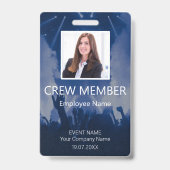 Custom Crew Member Barcode Event Blue Badge (Voorkant)