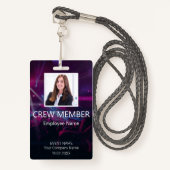 Custom Crew Member Barcode Event Paarse Badge (Voorkant met draagriem)