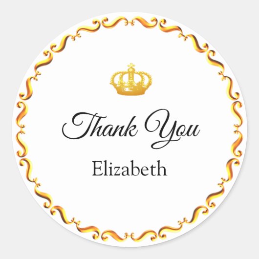 Custom Crown Logo Hartelijk dank voor Golden & Whi Ronde Sticker (Voorkant)