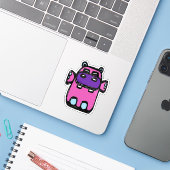 Custom-Cut Vinyl Sticker - Henrietta Hippo (Laptop met iPhone)