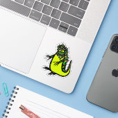 Custom-Cut Vinyl Sticker - Iggy Iguana (Laptop met iPhone)