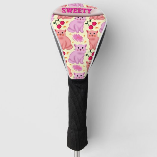 Custom Cute Cat Cherry Floral Pattern Golfheadcover (Voorkant)