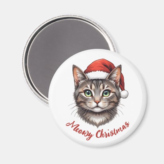 Custom Cute Christmas Cat with Santa Hat Magneet (Voorkant / Achterkant)