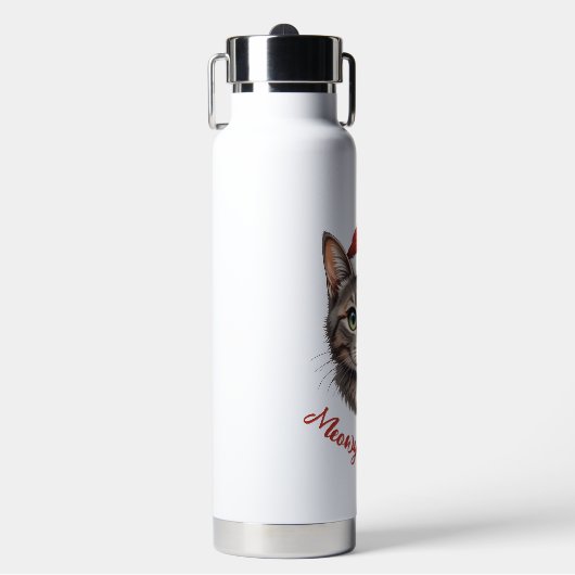 Custom Cute Christmas Cat with Santa Hat Waterfles (Voorkant)