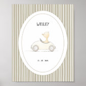 Custom Cute Duck Race Car Nursery Name Date Poster (Devant)