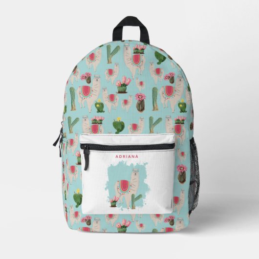 Custom Cute Fiesta Llama & Cactus Nursery Bedrukte Rugzak (Voorkant)