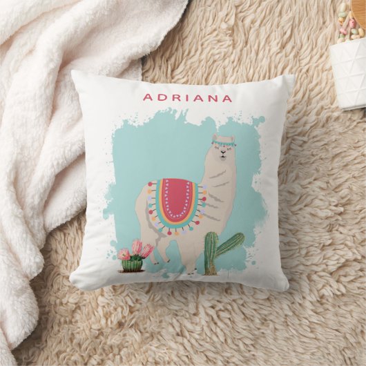 Custom Cute Fiesta Llama & Cactus Nursery Kussen (Deken)