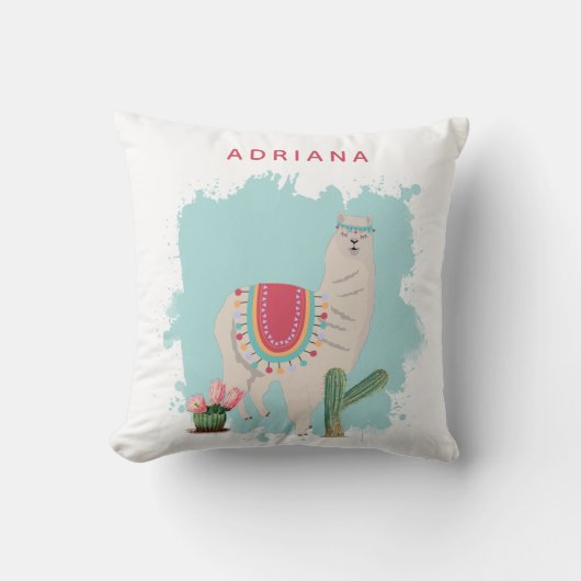 Custom Cute Fiesta Llama & Cactus Nursery Kussen (Voorkant)