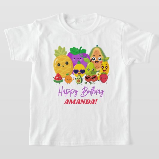 Custom Cute Fruit Happy Birthday Kids T-Shirt (Poser)