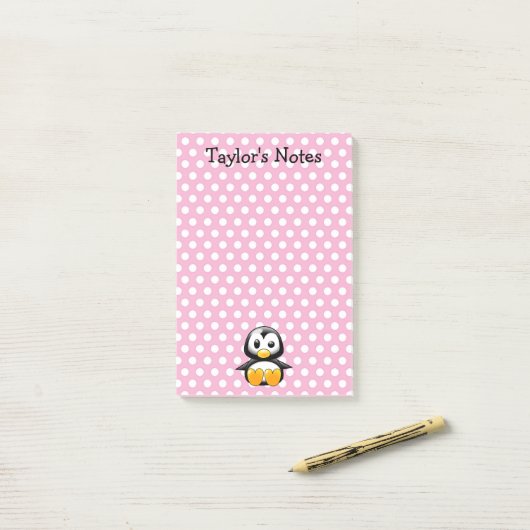 Custom Cute Funny Cartoon Penguin Post-it® Notes (Op bureau)