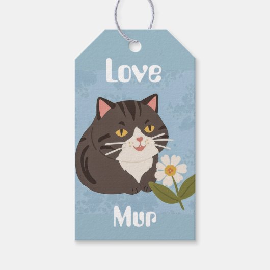 Custom Cute Gray Cat with Mur and Love Cadeaulabel (Voorkant)
