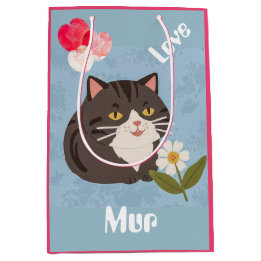 Custom Cute Gray Cat with Mur and Love Medium Cadeauzakje