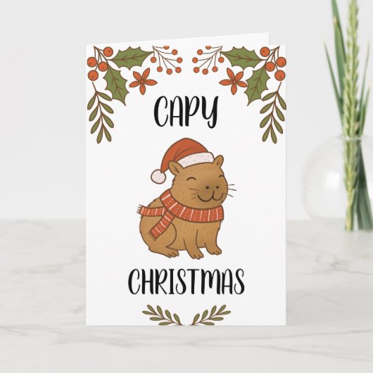 Custom Cute Hand Drawn Capybara Pun Christmas  Kaart (Voorkant)