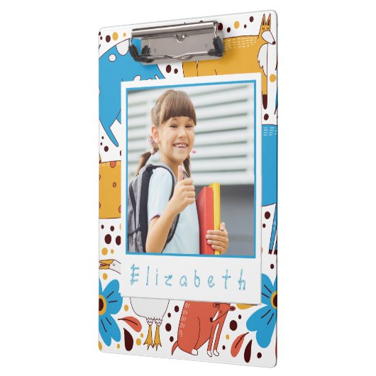 Custom Cute Kid Name & Photo Animal Clipboard Klembord (Links)