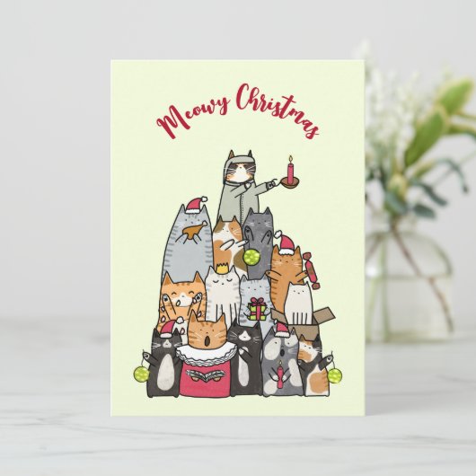 Custom Cute Meowy Christmas Cartoon Cats Photo Feestdagenkaart (Staand voorkant)
