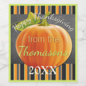 Custom Cute Pumpkin Orange Green Stripes Pattern Wijn Etiket (Enkel label)