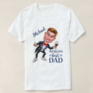Custom Dad Karikatuur met wijn en rood stropdas T-shirt