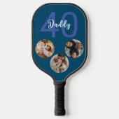 Custom Daddy 40th Verjaardag Modern 3 Fotocollage Pickleball Paddle (Voorkant)