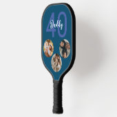 Custom Daddy 40th Verjaardag Modern 3 Fotocollage Pickleball Paddle (Links)