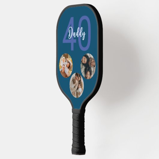 Custom Daddy 40th Verjaardag Modern 3 Fotocollage Pickleball Paddle (Links)