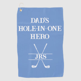 Custom Dad's Hole-in-One Hero Initialen Blue&White Golfhanddoek