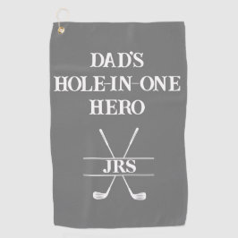 Custom Dad's Hole-in-One Hero Initialen Grey&White Golfhanddoek