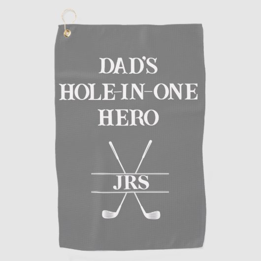Custom Dad's Hole-in-One Hero Initialen Grey&White Golfhanddoek (Voorkant)