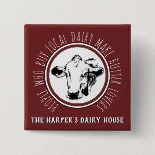 "Custom Dairy Boerderij Name Funny Milk Cow Advert Vierkante Button 5,1 Cm