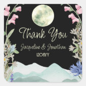 Custom dank u bruiloft wilde bloem bergen maan vierkante sticker (Voorkant)