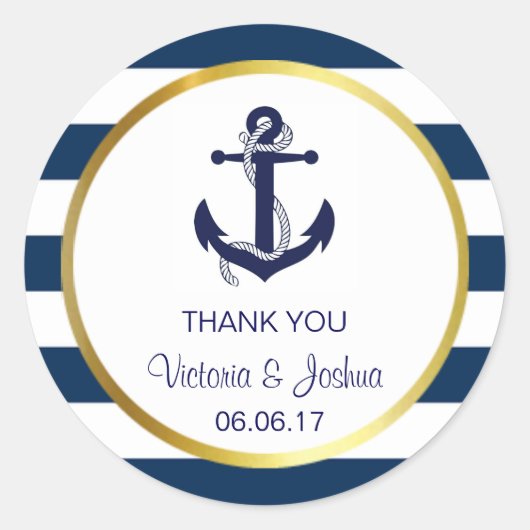 Custom dank u nautische marine gouden bruiloft zeg ronde sticker (Voorkant)