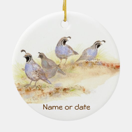 Custom Dated, California Quail, Waterverf Bird Keramisch Ornament (Achterkant)