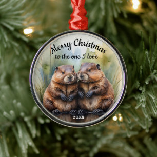 Custom Dated Christmas Beaver One I Love Metalen Ornament