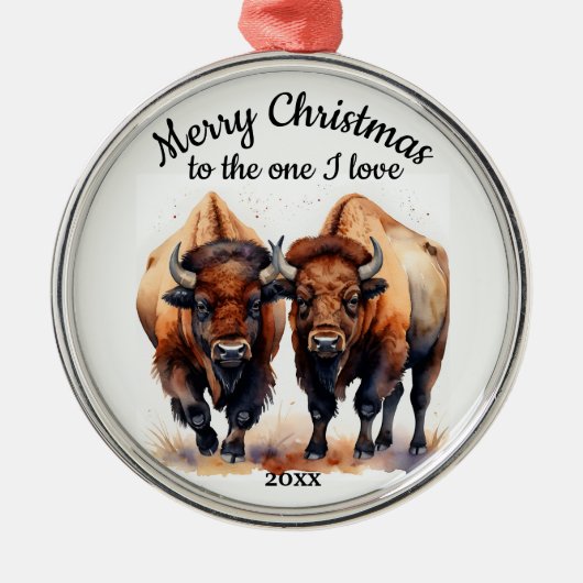 Custom Dated Christmas Bison One I Love Metalen Ornament (Voorkant)