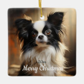 Custom Dated Christmas Papillon Hond Dier Keramisch Ornament (Voorkant)