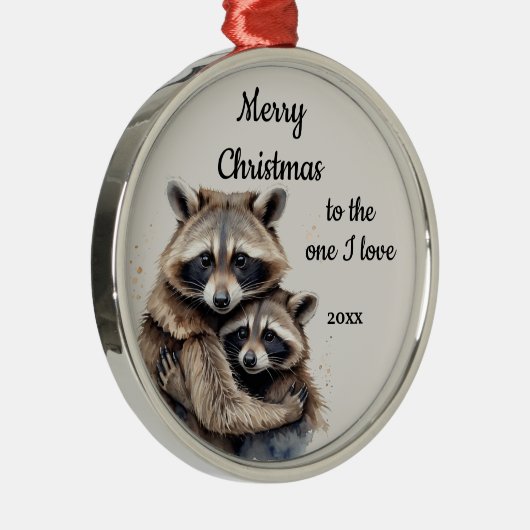 Custom Dated Christmas Raccoon One I Love Metalen Ornament (Rechts)