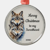 Custom Dated Christmas Wolf Sweetheart Metalen Ornament (Voorkant)