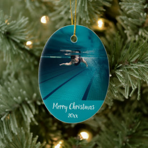 Custom Dated Zwemmer Zwemmen Kerstmis Keramisch Ornament