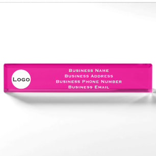 Custom Desk Name Bord – Vet Roze met Logo Naambordje